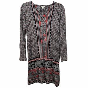 J.Jill-Navy Coral Paisley Coastal Notch Neck Shift Dress Size M